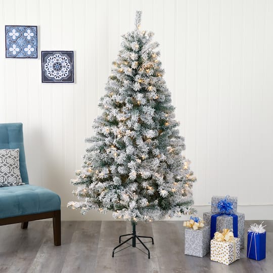 6ft. Pre-lit Flocked Rock Springs Spruce Artificial Christmas Tree with Clear LED Lights